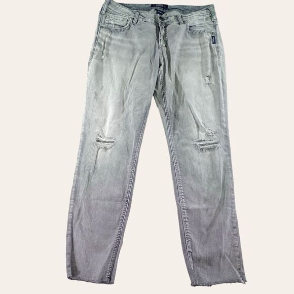 Silver Jeans Womens 36x28 Kenni Ankle‎ Mid Rise Distressed Stretch Raw Hem - Picture 1 of 12